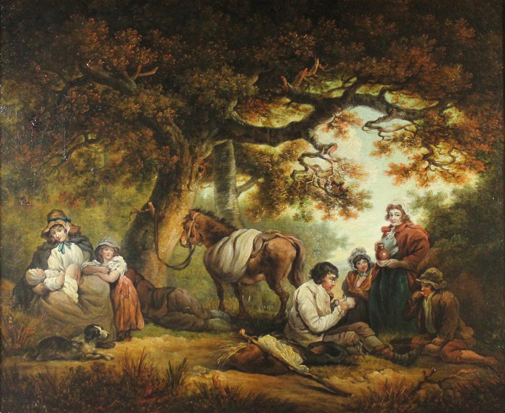 Appraisal: STYLE OF GEORGE MORLAND TRAVELERS UNDER A TREE Oil on