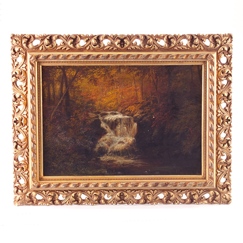 Appraisal: European School late th early th c waterfall in autumnal