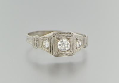 Appraisal: A Ladies' Deco Style Diamond Ring k white gold ring