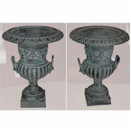 Appraisal: Pair of Neoclassical Style Bronze Garden Urns Estimate -