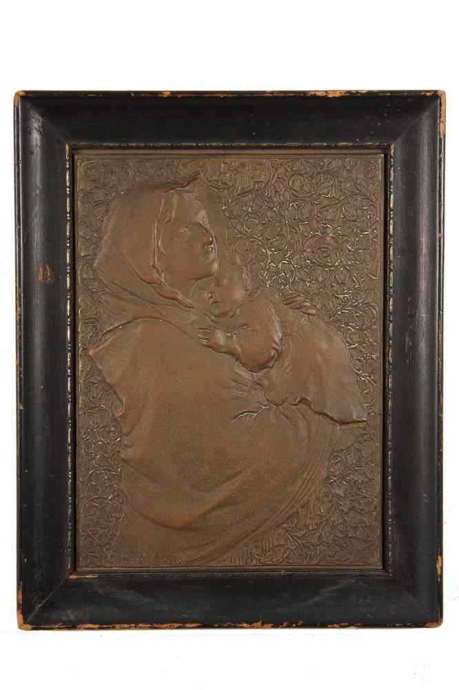 Appraisal: BRONZE BAS RELIEF - Mother and Child by Ernst Eck