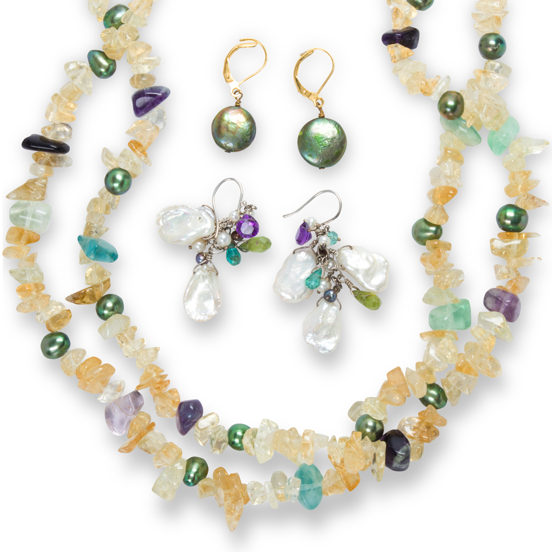 Appraisal: A GROUP OF GEMSTONE AND CULTURED PEARL JEWELRY A group