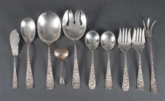 Appraisal: Nine American repousse sterling silver serving pieces including a salad