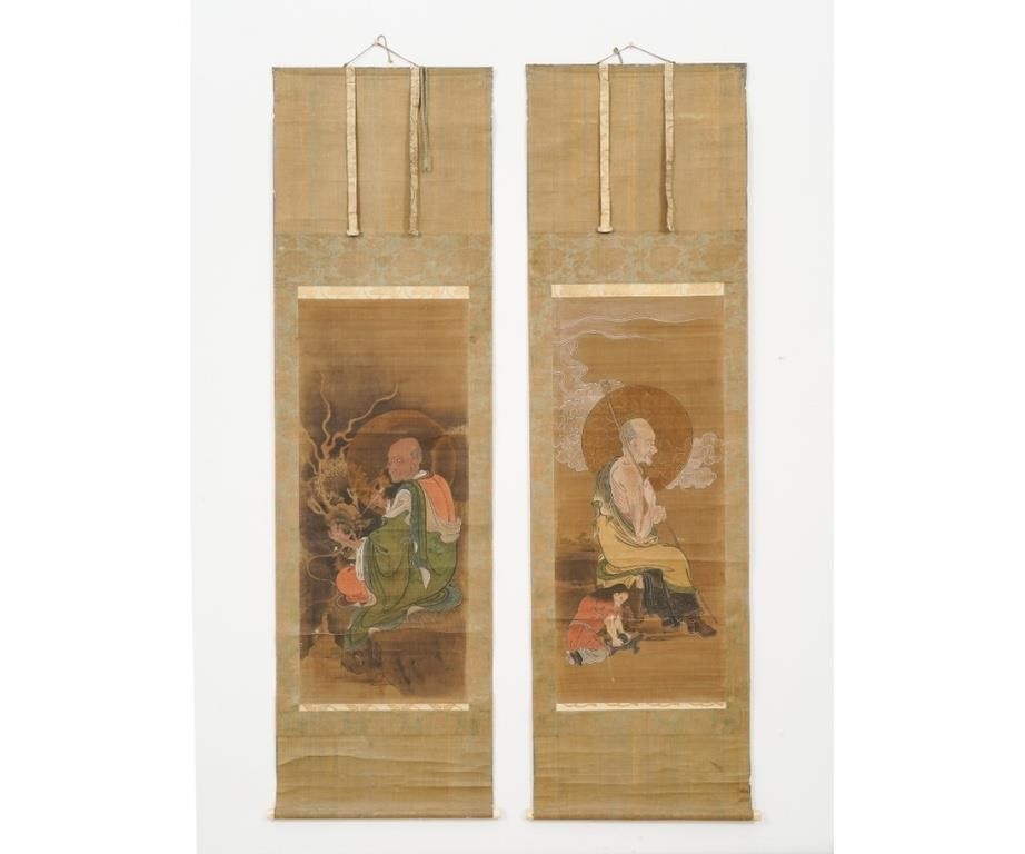 Appraisal: Two hand-painted Asian scrolls th c Both l x w