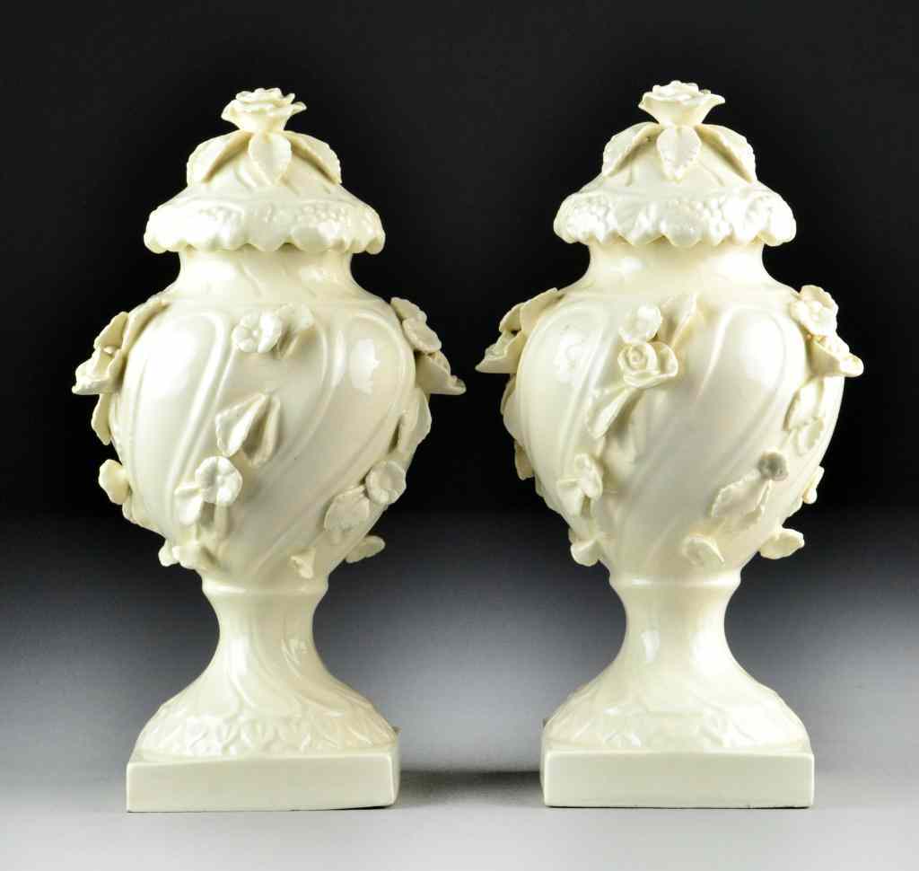 Appraisal: Pair of Italianate Blanc de Chine Porcelain Urn-shCovered urns raised