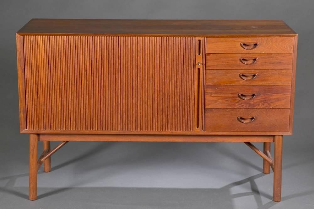 Appraisal: Mid century modern buffet with tambour door A teak Danish