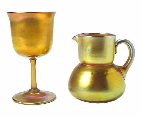 Appraisal: A Steuben gold Aurene glass pitcher early th century together