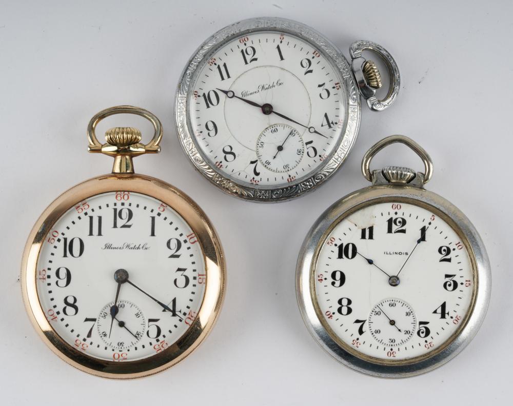 Appraisal: THREE ILLINOIS POCKET WATCHESthe st S Pocket Watch Keystone k