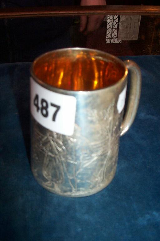 Appraisal: A silver christening beaker of tapering circular form decorated with