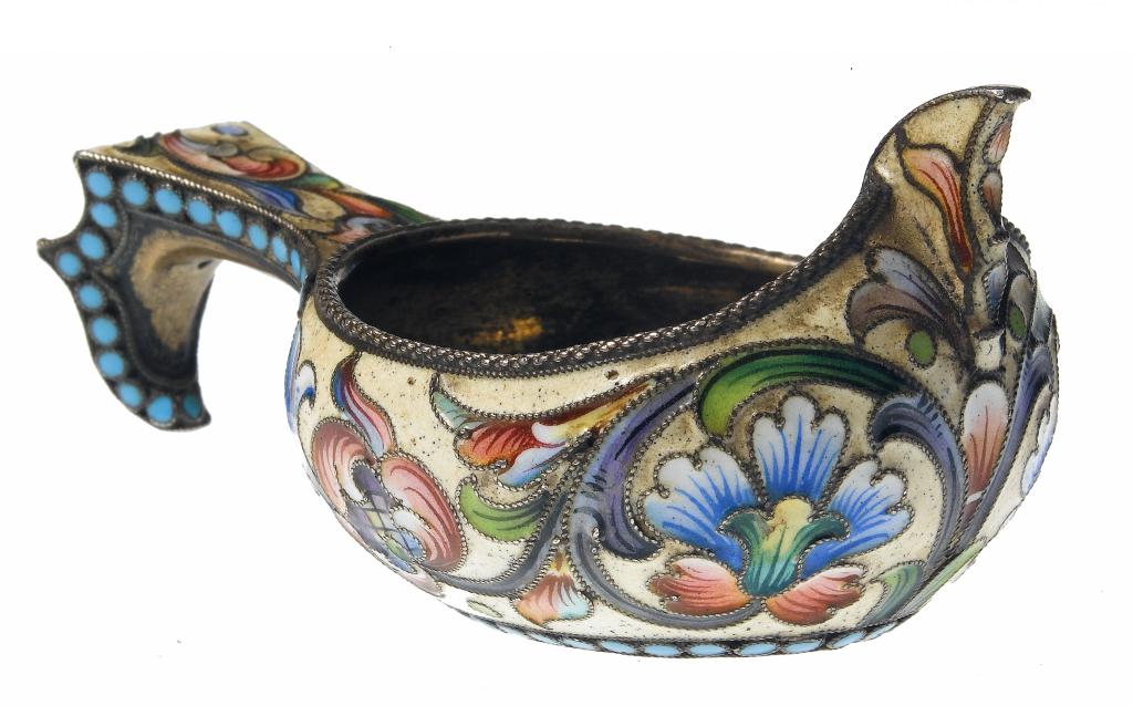 Appraisal: A RUSSIAN SILVER GILT AND SHADED CLOISONN ENAMEL KOVSH enamelled