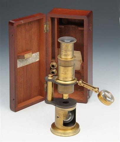 Appraisal: A BRASS BOTANICAL MICROSCOPE by J Amadio in mahogany case