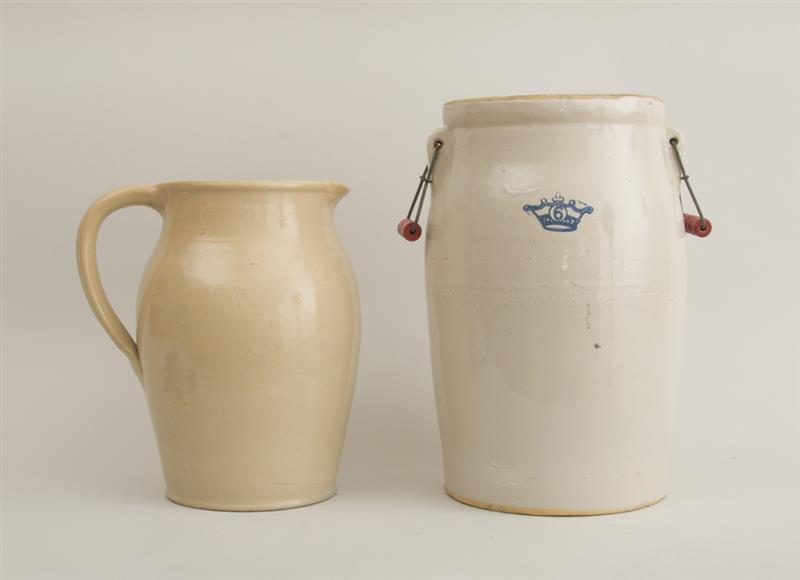 Appraisal: AMERICAN SIX GALLON SALT-GLAZED STONEWARE JUG Fitted with two handles