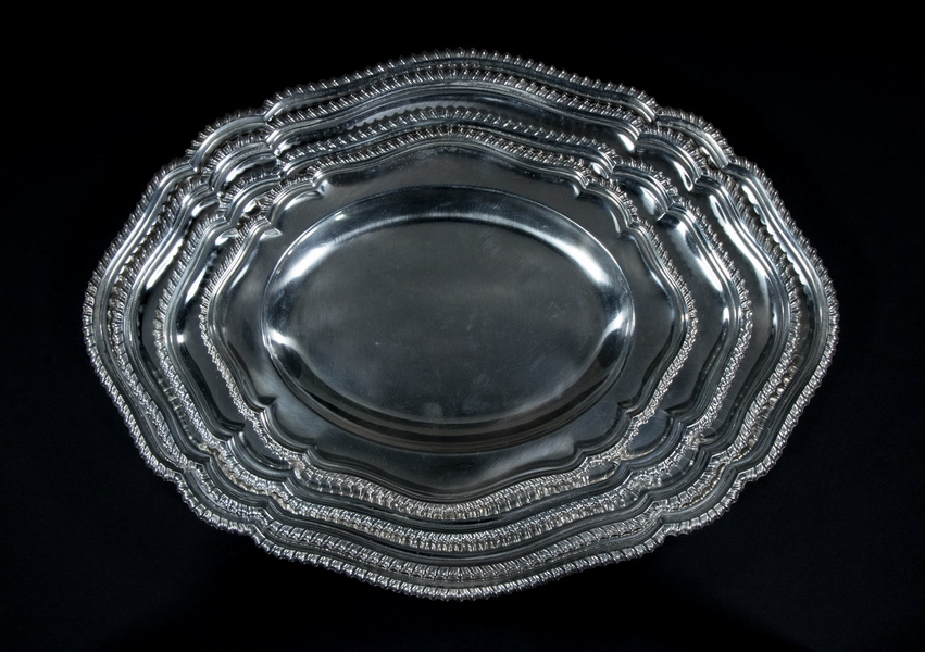 Appraisal: ENGLISH SILVER-PLATE OVAL TRAYS Graduated Set of Silver-Plate Trays stamped