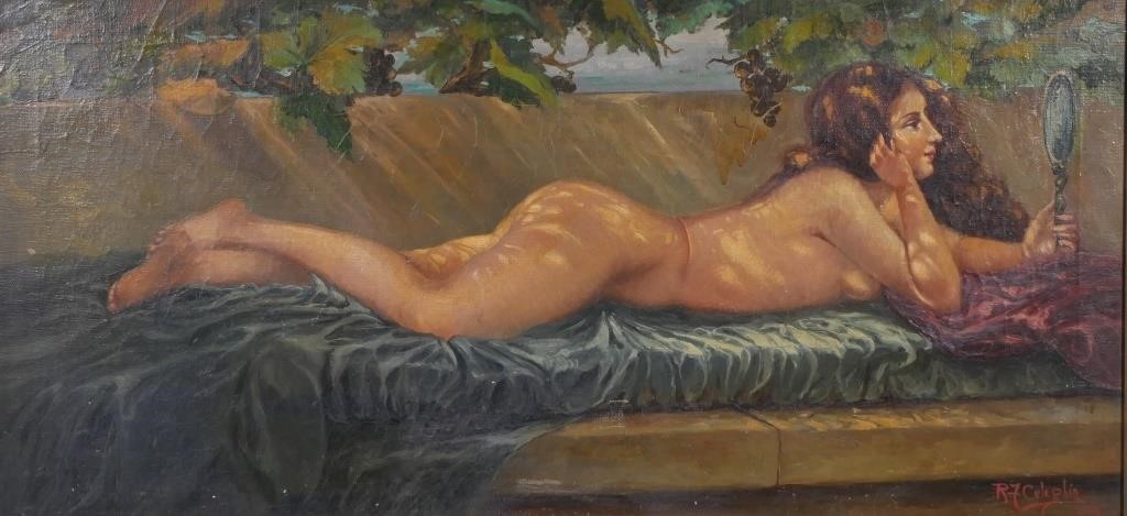 Appraisal: Classical style oil on canvas painting of a female nude