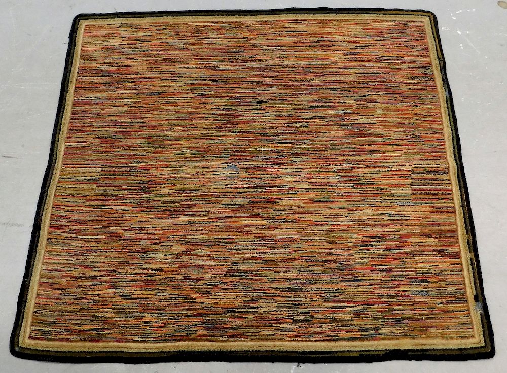 Appraisal: American Multicolored Line Square Hook Rug United States th Century