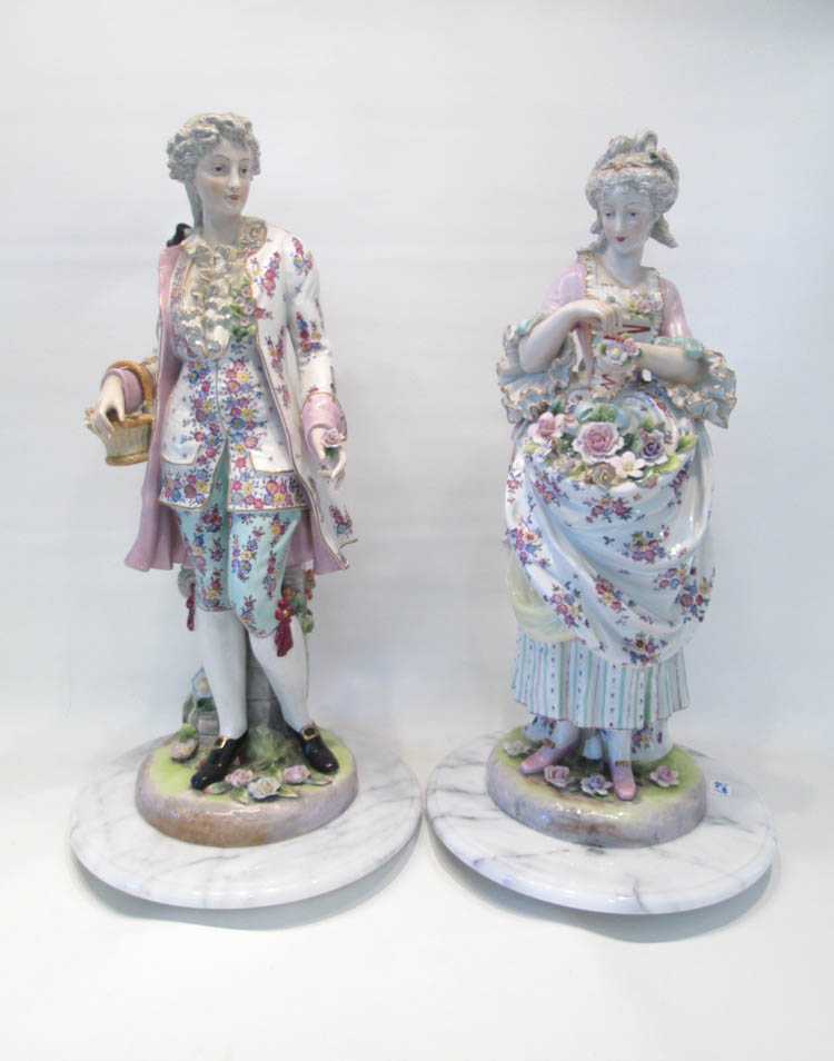 Appraisal: TWO LARGE MEISSEN INSPIRED PORCELAIN FIGURINES depicting a man and