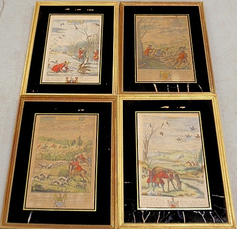 Appraisal: - Set of four framed sporting and hunting prints with