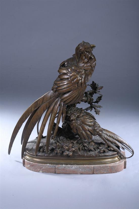 Appraisal: AFTER FERDINAND PAUTROT French - Pheasant Grouping Bronze signed F