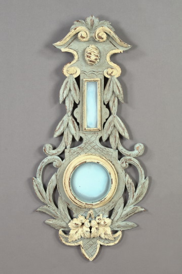 Appraisal: Italian Carved Gray- and -White-Painted Wooden Barometer Frame in the