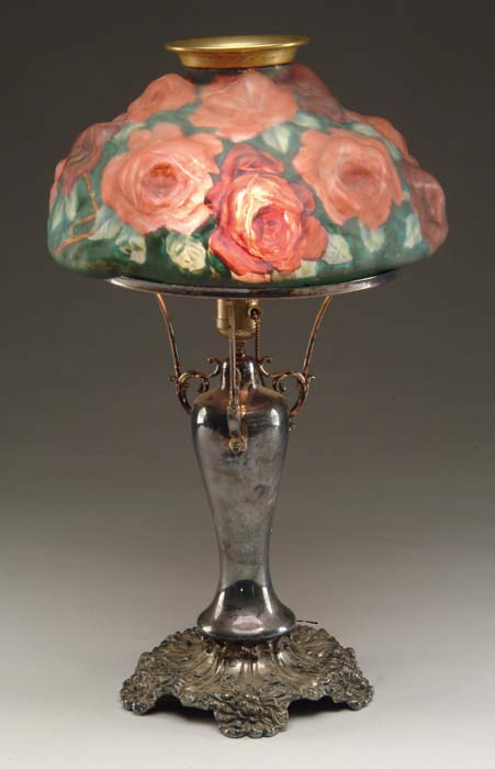 Appraisal: PAIRPOINT ROSE BOUQUET TABLE LAMP Lamp begins with a blown-out