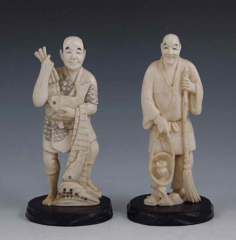 Appraisal: PIECE CARVED JAPANESE IVORY MAN WOMAN To include God of