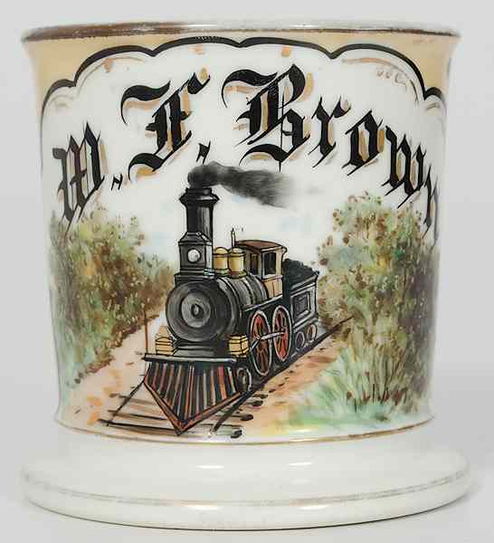 Appraisal: Railroad Engineer's Occupational Shaving Mug Porcelain with polychrome painted scene