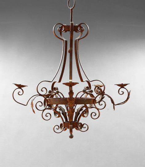 Appraisal: French Provincial Wrought-Iron Five-Light Chandelier in the Louis XV taste