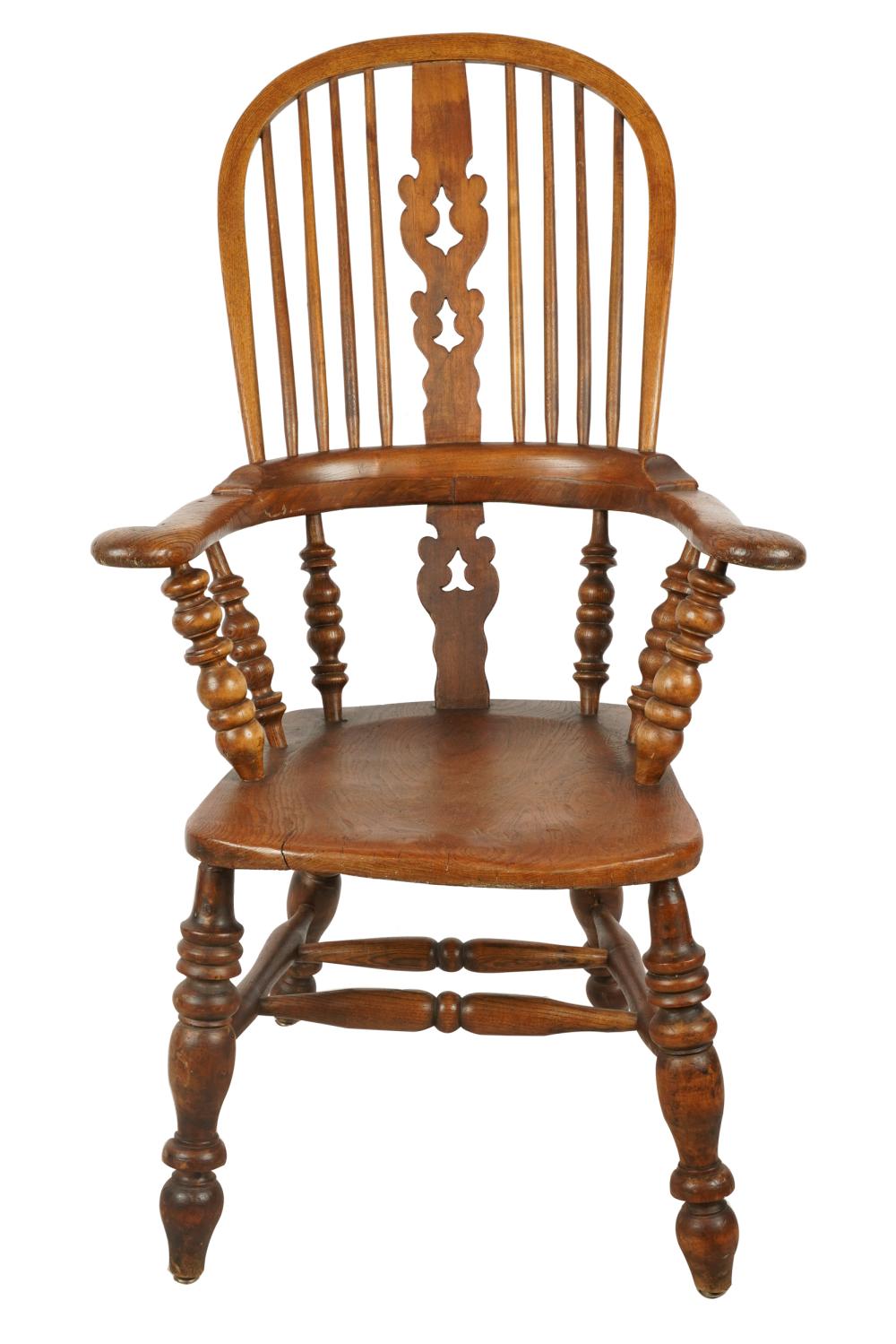 Appraisal: CARVED TURNED OAK WINDSOR ARMCHAIRCondition reconstructed and refinished inches wide