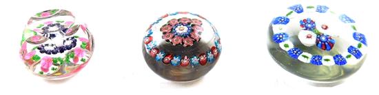 Appraisal: PAPERWEIGHTS Three Antique French glass paperweights featuring Clichy and St