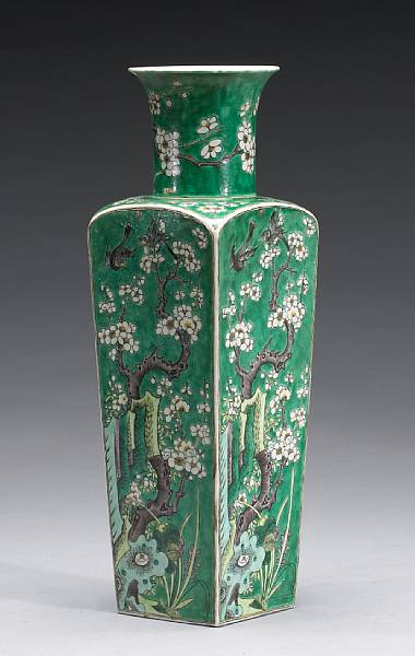 Appraisal: A famille verte porcelain vase Kangxi Mark Of square-sectioned rouleau