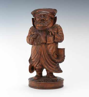 Appraisal: A Carved Wood Figural Tobacco Container Very rare carved wood