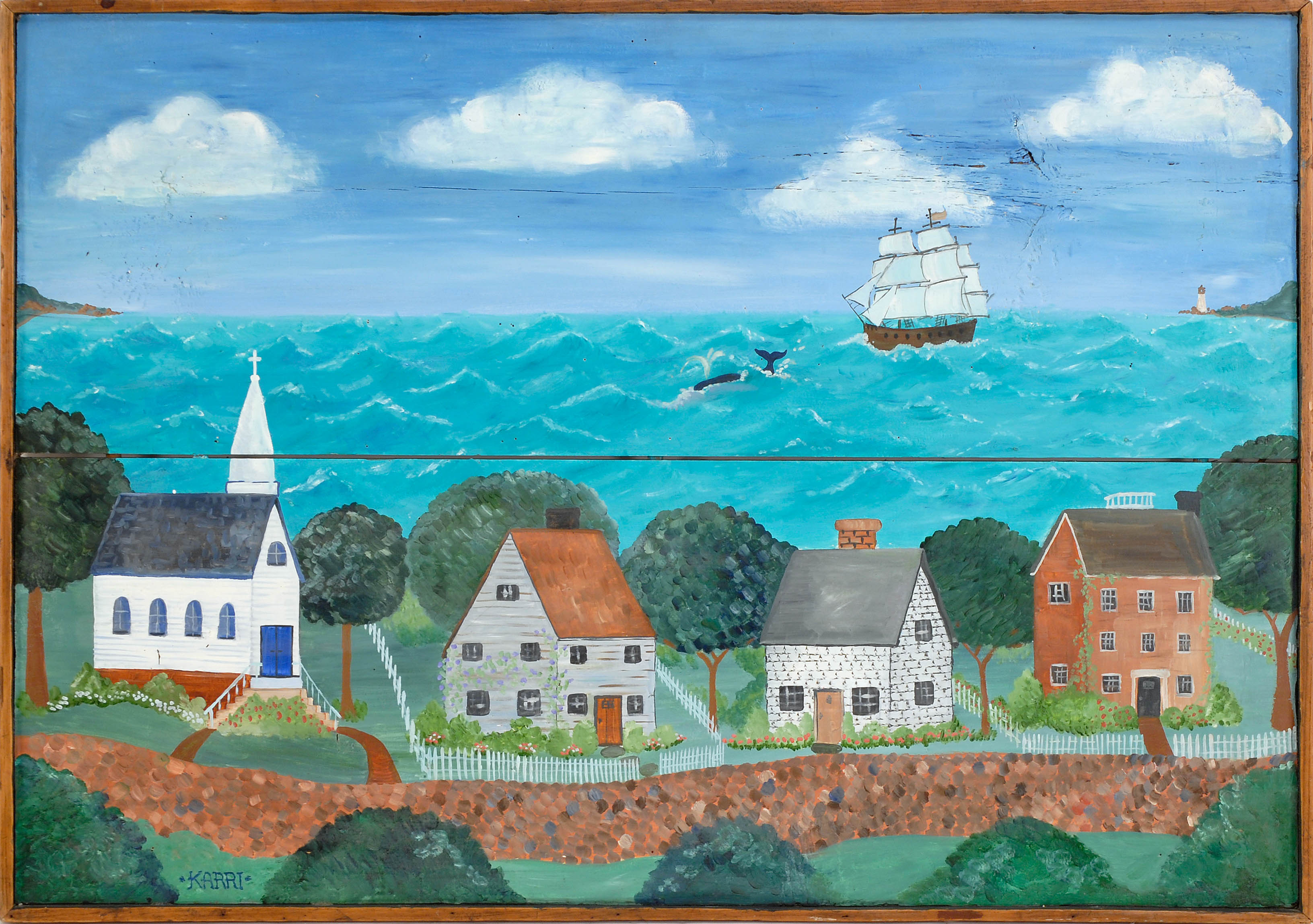 Appraisal: KARRI MCCUEAmerican ContemporaryNew England coastal scene Signed lower left Karri