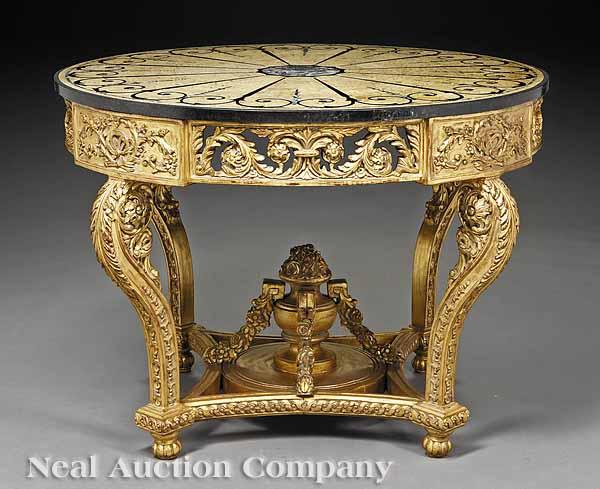 Appraisal: A Georgian-Style Carved and Giltwood Center Table in the Manner