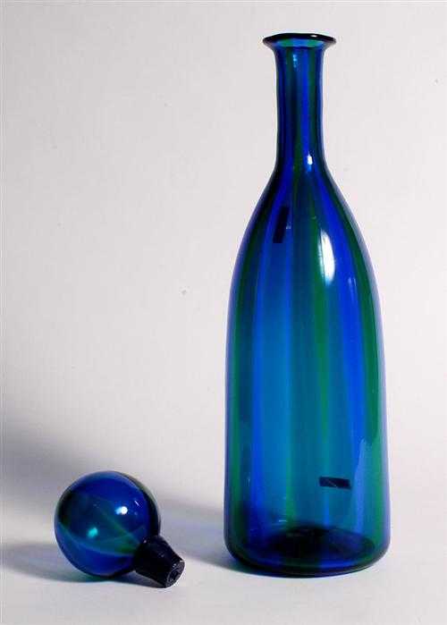 Appraisal: VENINI LARGE CARAFE with stopper Murano circa Green and blue