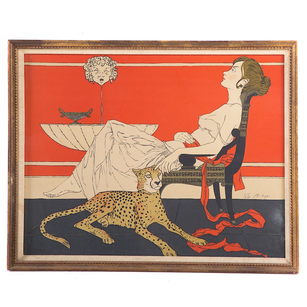 Appraisal: Philipe Henri Noyer Woman with Cheetah French - Lithograph in