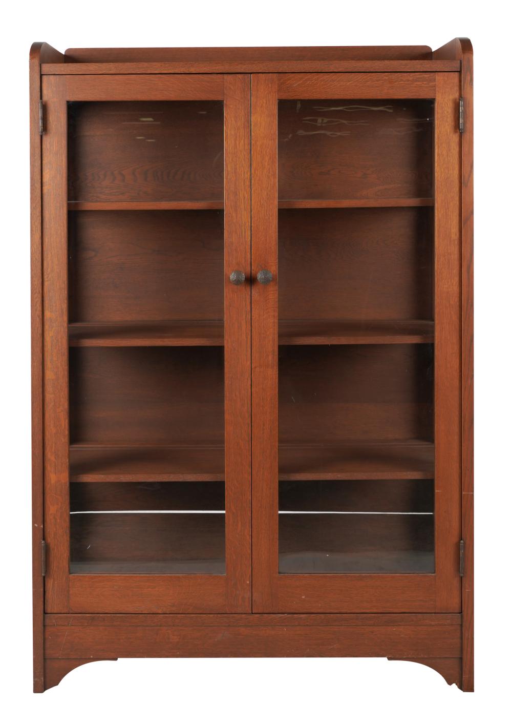 Appraisal: AMERICAN ARTS CRAFTS GLAZED OAK BOOKCASEunsigned with three removable shelves