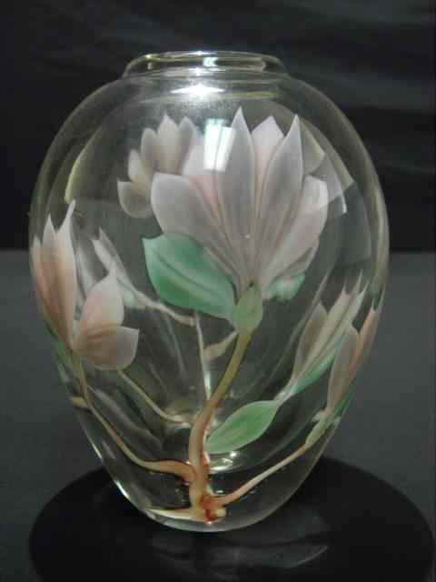 Appraisal: Orient Flume floral paperweight glass vase Pink flower pattern with