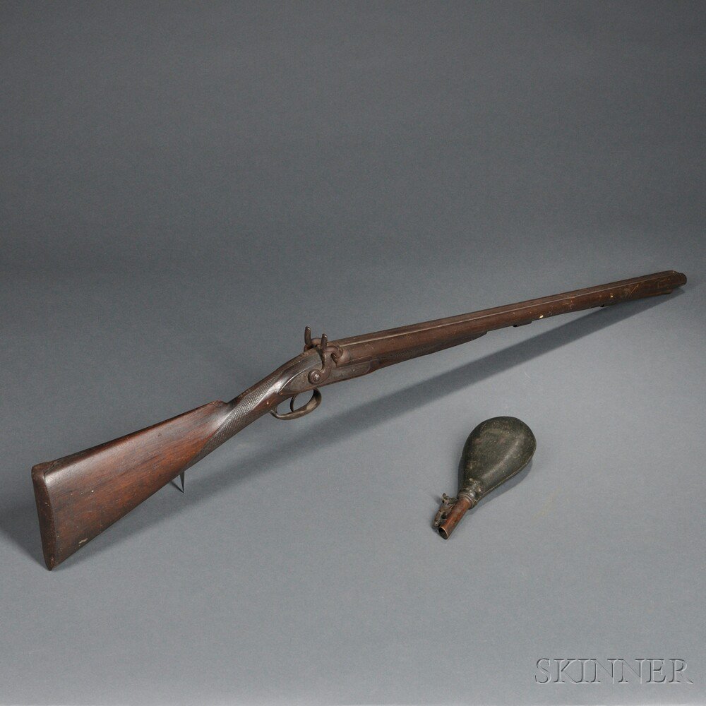 Appraisal: Double-barrel Percussion Shotgun and Shot Pouch c mid late th