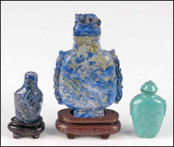 Appraisal: CARVED LAPIS COVERED URN Together with a lapis snuff bottle