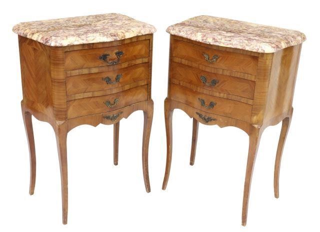 Appraisal: pair French Louis XV style marble-top nightstands th c matched