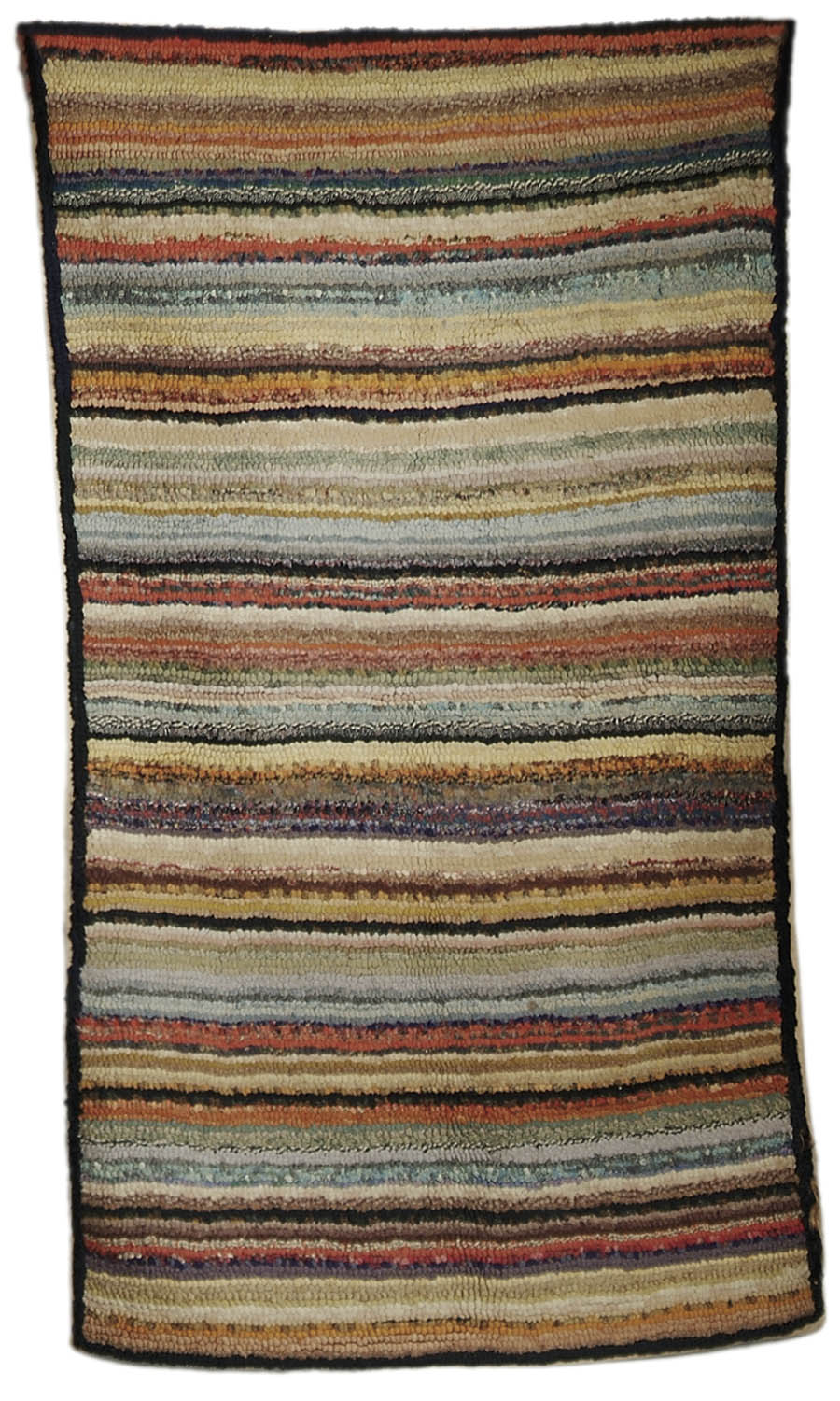 Appraisal: EARLY STRIPED HOOKED RUG Rectangular rug has fine stripes in