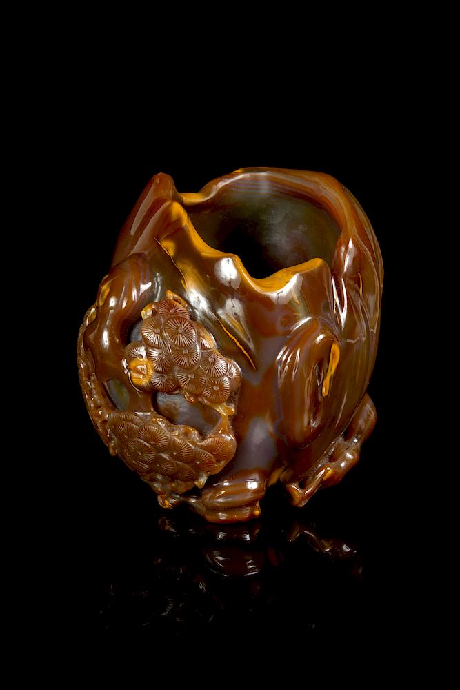 Appraisal: A Carved Agate Brushpot Bitong Height in cm A Carved