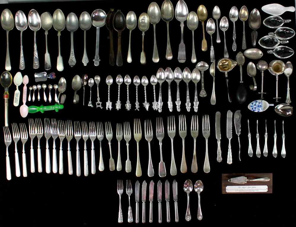 Appraisal: LARGE GROUP UTENSILS INCLUDING SILVER PLATE AND DISPENSING SPOONS numerous