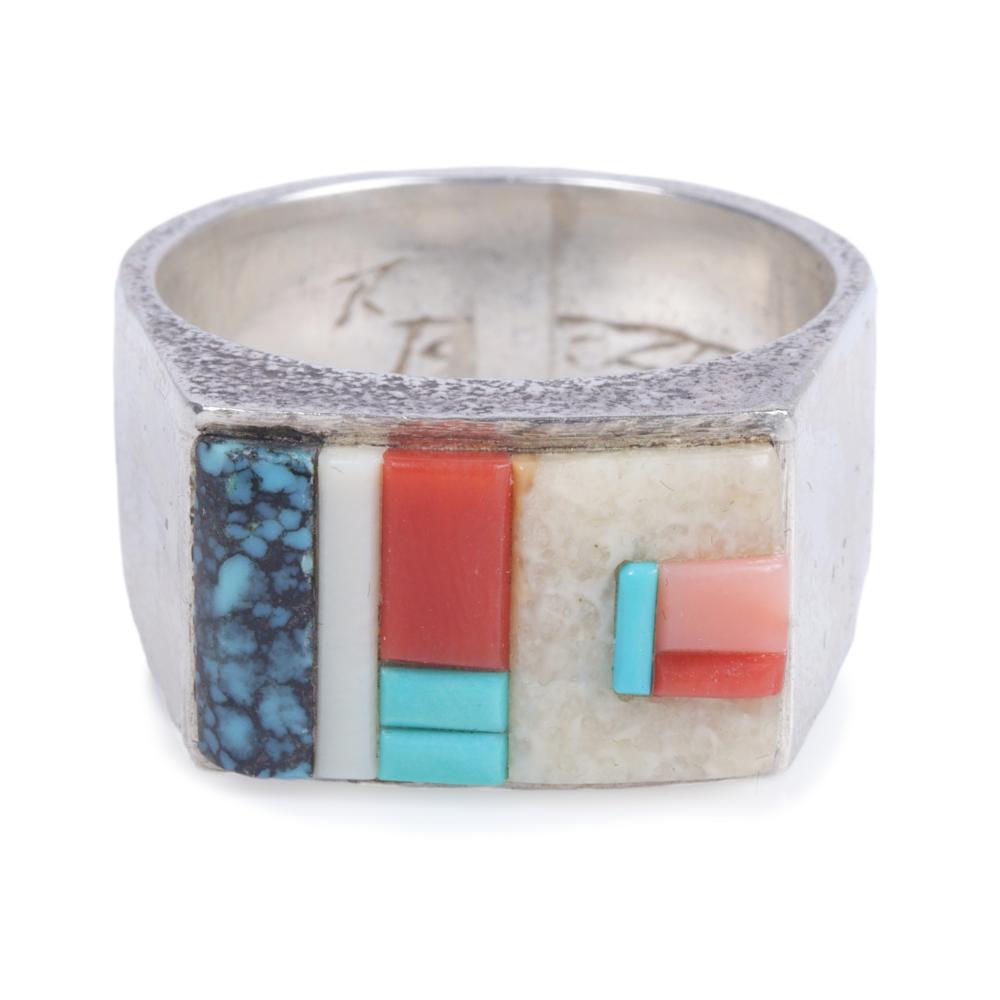 Appraisal: RICHARD TSOSIE NAVAJO STERLING SILVER AND GEOMETRIC STONE TO STONE