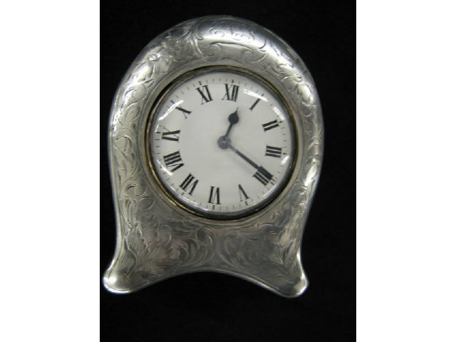 Appraisal: Sterling Silver Desk Clock fancy engraved floral Roman numerial dial