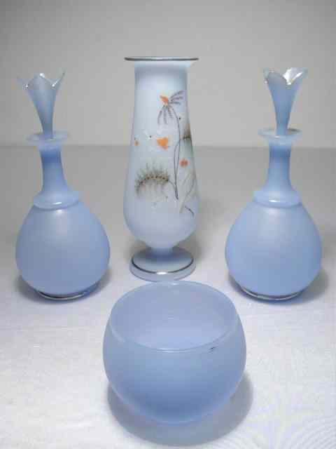 Appraisal: Assorted blue art glass vases and bottles From a large