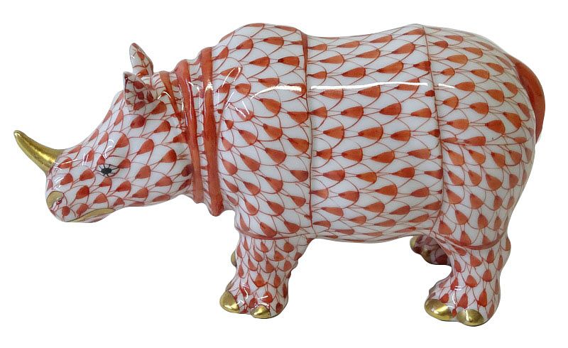 Appraisal: Herend Porcelain Red Fishnet Rhinoceros Figurine Herend Porcelain Red Fishnet