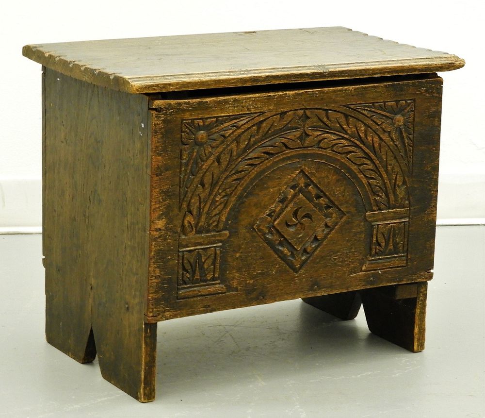 Appraisal: C English Colonial Diminutive Oak Storage Box England th Century