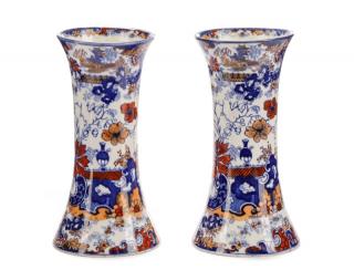 Appraisal: Pair th C English Transferware Flask Vases English late th