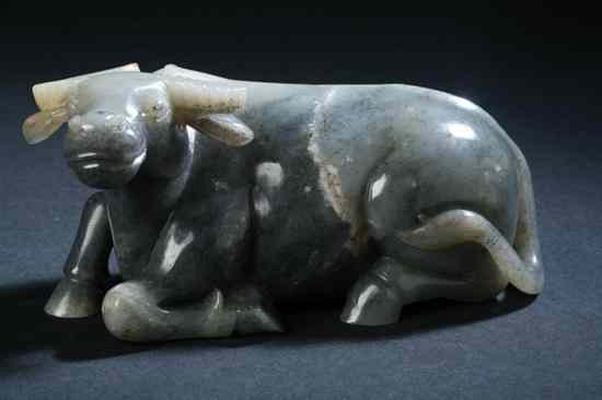 Appraisal: CHINESE GREY JADE FIGURE OF BUFFALO - in long